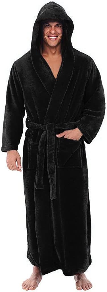Hooded Bathrobe Men - Hooded Dressing Gown Men Long Super Soft Fleece Robe Long Length Housecoat for Winter Plus Size Towelling Bathrobes Fluffy Bath Robe Housecoat Full Long Sleepwear