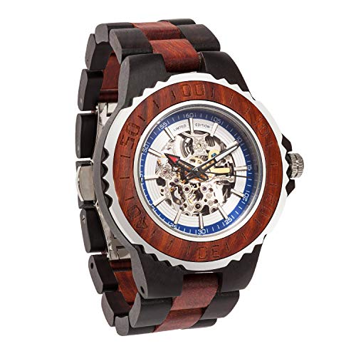 Wilds Premium Mens Wooden Watch - Automatic Movement - Self Winding Mechanical Wood Watches Watch for Men - No Battery Replacement for Life - Fit to Any Wrist Size- Men Gift Idea for Any Occasion
