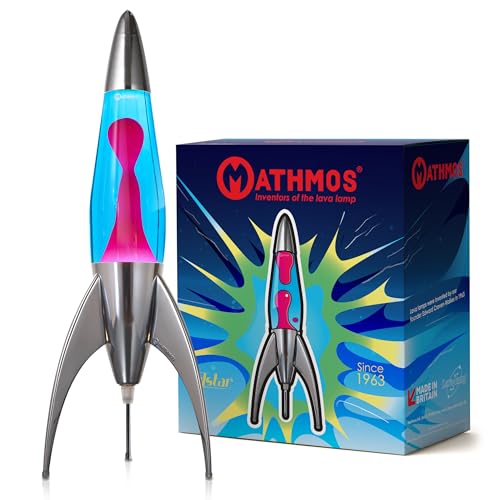 MATHMOS Lampe à lave fusée Telstar emblématique argentée | Inventeurs de la lampe à lave | Lampes à lave Bleu & Rose en métal moulé chromé, remplies à la main en Grande-Bretagne