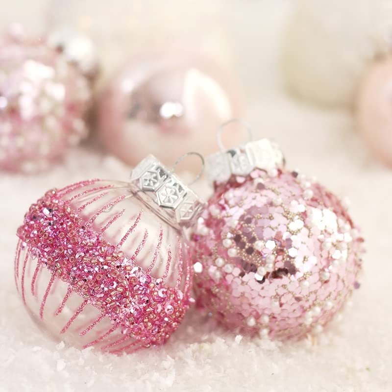25 Pieces of 6cm Christmas Ball Jewelry Set, Painted Christmas Ball Set, Christmas Ball shatterproof Hanging Decoration Set, Wedding Party Home Decoration (Rosa)