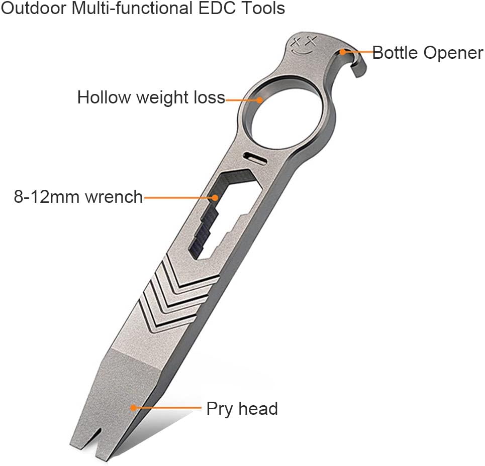 Titanium EDC Multi-tool, Pry Bar, Bottle Opener, Wrench, Nail Puller, Keychain