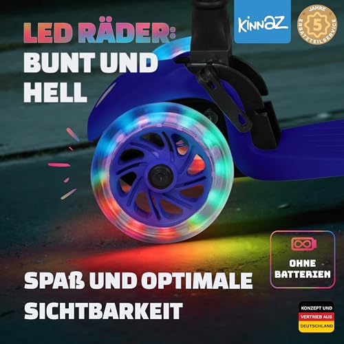 Kinderroller kinnaz ONE, Roller für Kinder ab 2 3 Jahre, Kind Roller 4 Jahre, Tretroller, LED Räder, faltbar, Höhe einstellbar, Diebstahlschutz, über 100.000 verkaufte Scooter, Hamburger Unternehmen