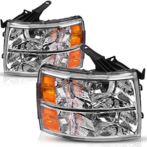 OEDRO Headlight Assembly Replacement for 07-13 Chevy Silverado 1500/12-14 Silverado 2500/12-13 Silverado 3500/07-14 Silverado 2500HD/3500HD, Headlamp with Amber Reflector, Chrome Housing