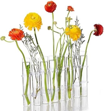 Glass Plant Propagation Station 8 Test Tubes Glass Vase Water Plants Terrarium Holder for Propagating Hydroponic Plants with Brush Hooks