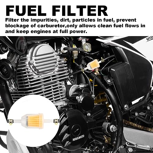 Kraftstoffleitung, Motorrad Benzinschlauch Kit, 2 Meter Kraftstoffleitung, 2m Kraftstoffschlauch Ø 4.8 mm, mit 10 Stücke Schlauchschellen und 2 Stück Benzinfilter für Auto Motorrad Roller