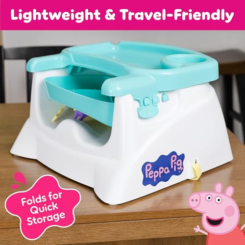 Image of Peppa Pig Booster Seat with Tray, Toddler Dining Chair for Kitchen Table with Adjustable Tray, Cup Holder & Safety Straps, Portable, Easy to Clean, Fits Most Chairs