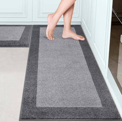 Image of Machine Washable (24 inch x 36 inch+ 24 inch x 60 inch') Kitchen Rugs Set of 2, Non Slip Kitchen Mats for Floor, Absorbent Entrance Runner Rugs for Bedroom, Hallway, Bathroom, Door (Roll Packing)