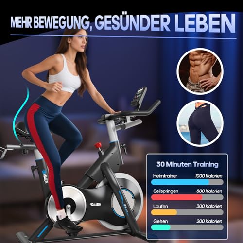 [2026 MODELL] Heimtrainer Fahrrad, DMASUN Ergometer Hometrainer Fahrrad mit Verstellbarem Magnetwiderstand, APP-Verbindung, Schwererem Schwungrad, LCD-Monitor, Höhenverstellbar, Fitnessbike Bis 180KG
