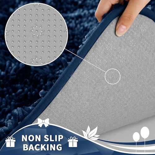 Image of Yimobra Toilet Rugs U Shaped Washable, Extra Thick Soft Absorbent Chenille Contour Bathroom Rugs for Toilet 24x20 Inch, Quick Dry Non Slip Toilet Mat for Bath Floor, Peacock Blue