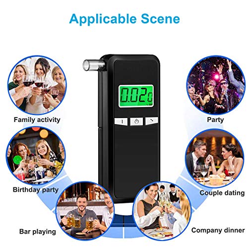 Breathalyzer, Portable Breathalyzer Alcohol Tester with Digital Breath Alcohol Tester with Blue Backlight LCD Display for Personal & Professional Use with 5 Mouthpieces