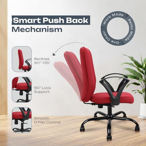 Image of IAFA FURNITURE Mavro Office Chair, Mid Back Upholstery Ergonomic Home Office Desk Chair with Fixed Armrests & Spacious Cushioned Seat | Heavy Duty Metal Base (DIY) (Red)