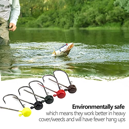 Qualyqualy Ned Rig Jig Heads, Ned Rig Baits Kit For Bass Fishing, Crappie Jig Heads Mushroom Head Jigs Fishing Hooks Weedless 5 Popular Colors 25Pcs, 1/8Oz 1/6Oz 1/5Oz #TOP5