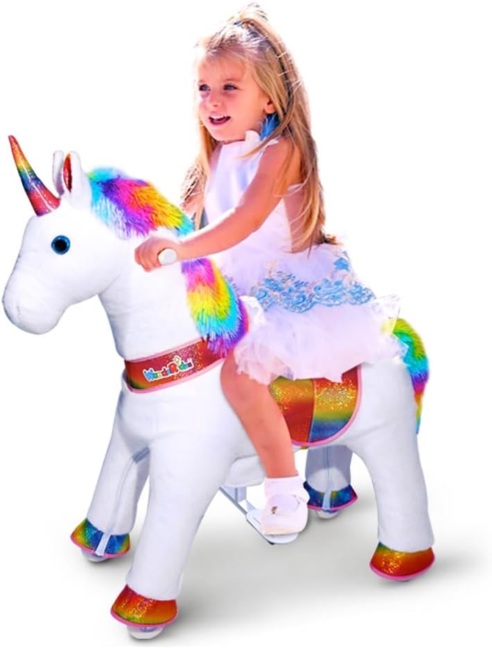 WondeRides Ride On Unicorn Pony with Rainbow Glowing Wheels