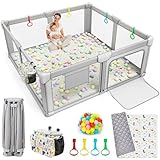 Foldable Baby Playpen with Play Mat, 71x59 Extra Large Foldable Playard with Portable Design, Indoor & Outdoor Baby Fence, Safety PlayYard for Babies, Toddlers, Kids and Children’s
