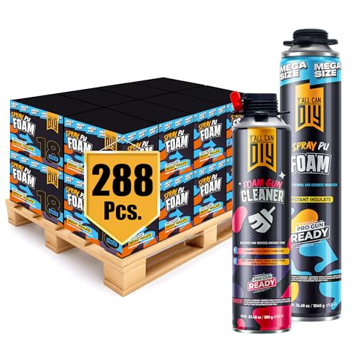 Closed-Cell Spray Foam Insulation Kit &ndash; 18 Pack (33.8 fl oz / 1000ml) &ndash; 16-Case Bulk Bundle (288 Foam Cans + 16 Cleaners + 16 Spray Guns)