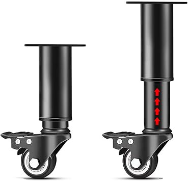 4Pcs Metal Adjustable Furniture Legs with Wheel & Brake, Heavy Duty Replacement Support Legs, for Sofa/Bed/Chair/Couch/Dresser/Table Black,24-36cm