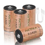 AKTTKA Piles Rechargeables LR20 Mono D Lot de 4 – 1,5 V Lithium ION Taille D, 9250 mWh, Charge USB C Directe, Câble 4 en 1, 500+ Cycles, pour Camping, Lanterne & Jouets