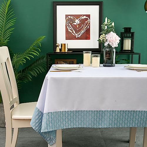 Youngseahome 100% Polyester Tablecloth With Coloured Border Design-Waterproof/Spillproof/Stain-Resistant-Tablecover For Banquet,Parties,Dinner,Kitchen,Water Blue,Square 52X52Inch #TOP1