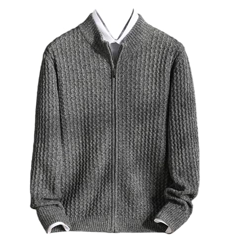 Men's Merino Wool Knit Cardigan Sweater High Collar Long Sleeve Zipper Thick Fall Winter Outerwear