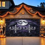 Copertura gotica per porta garage a tema Halloween con corvo e luna, 390 x