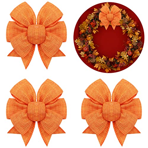 Syhood 4 Pieces Thanksgiving Fall Wreath Bows Burlap Bows Orange Bows for Wreath Tree Topper Bows for Thanksgiving Christmas Tree Xmas Party Birthday Wedding Decor Sewing Crafts
