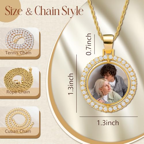 Custom Picture Necklace Personalized Photo, Personalized Circle Chain Pendant with Picture Christmas Birthday Memorial Gifts for Women Men Boyfriend3
