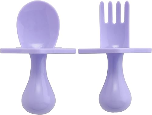 Miniatura 15 de Elli&Nooli Silicone Baby Utensils Set - 2 Count, Yellow - Star-Shaped Choke Guards for Constructive Eating - Spoon & Fork for Self Feeding