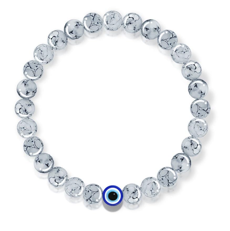 Bigwheels Stretchable Elastic 8mm Natural Feng-Shui Healing Howlite Gem Marble White Printed Pearl Beads/Stone Evil Eye Nazariya Wrist Band Cuff Bracelet For Mens & Womens (B0CF9LFYYW) Amazon Price History, Amazon Price Tracker