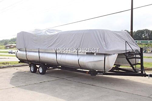 New Grey 28 FT VORTEX Ultra 5 Year Canvas Pontoon/Deck Boat Cover, Elastic, Strap System, FITS 27'1" FT to 28' Long Deck Area, UP to 102" Beam (Fast 1 to 4 Business Day DELIVERY)