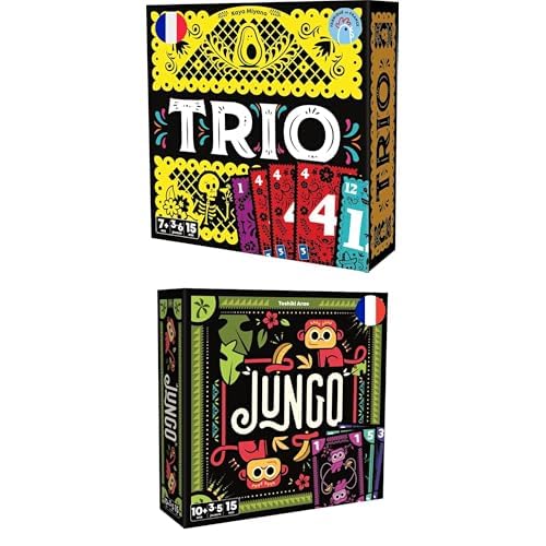 Asmodee Lot Trio jeu de carte déduction et Jungo jeu société enfants rapide