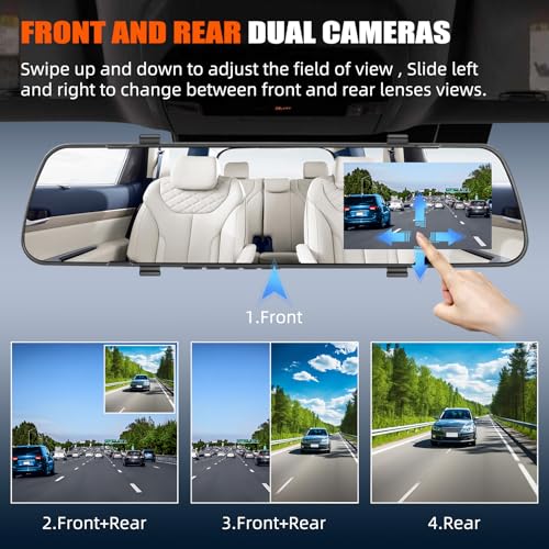 Mirror Dash Cam 4 Inch Rear View Mirror 1080P Front and Rear View Dual Cameras,Motion Detection,Super Night Vision,Parking Assistance,Loop Recording,24H Parking Monitor, Waterproof Backup Camera - Thumbnail 6