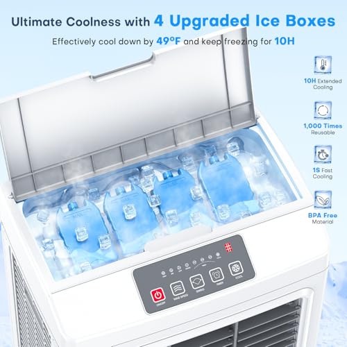 Image of 3600CFM Swamp Cooler, 3-IN-1 Evaporative Air Cooler w / 12Gal Dual Tank, 120 Oscillation for 1000Sq.ft Cooling, 4 Ice Pack, 3Modes&3Speeds, Timer, Windowless Portable Air Conditioner for Room