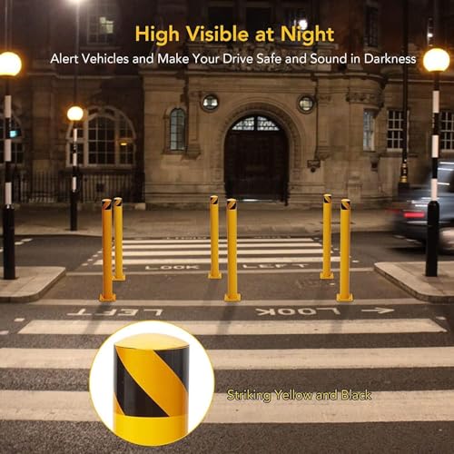 6-Pack 42 Inch Steel Safety Bollards, 4.5 Inch Diameter Parking Bollard Post with 24 Anchor Bolts, Yellow Safety Steel Bollard Post for Driveway Barrier, Traffic Control & Storefront Protection by SierraSquad - Image 8