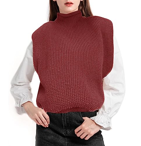 Image of Womens Sleeveless Sweater Vest Turtleneck Ribbed Knit Tank Tops Basic Slim Fit Top