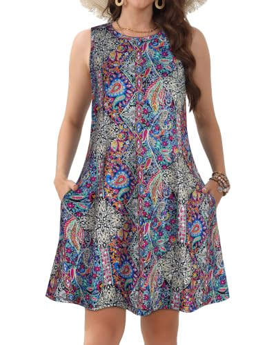 Image of JOLIGAL Womens Summer Dresses Casual Sleeveless Tshirt Sundress Beach Cover Up with Pockets Loose Tank Dress 2026