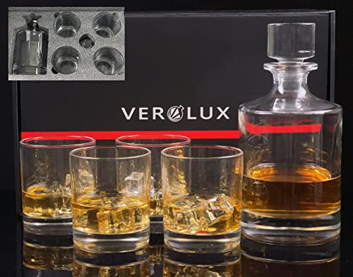 Whiskey Decanter Set With 4 Glasses In Gift Box By Verolux, Gifts For Men And Women, Classic Design With Glass Stopper 31Oz - Scotch, Liquor, Whisky, Bourbon, Gin, Rum, Tequila, Vodka And Brandy #TOP2