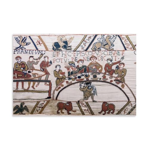 Detail from The Bayeux Tapestry- The Bearded Mān at The Table Is Probably Roger De Beaumont Picture Print Wall Art Painting Canvas Artworks Gift Idea Room Aesthetic 08x12inch(20x30cm)