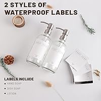 Vista 3 de 2 Pack Glass Soap Dispenser for Kitchen Sink and Bathroom with Pump and Waterproof Labels (Clear Bottles+Silver Pumps)