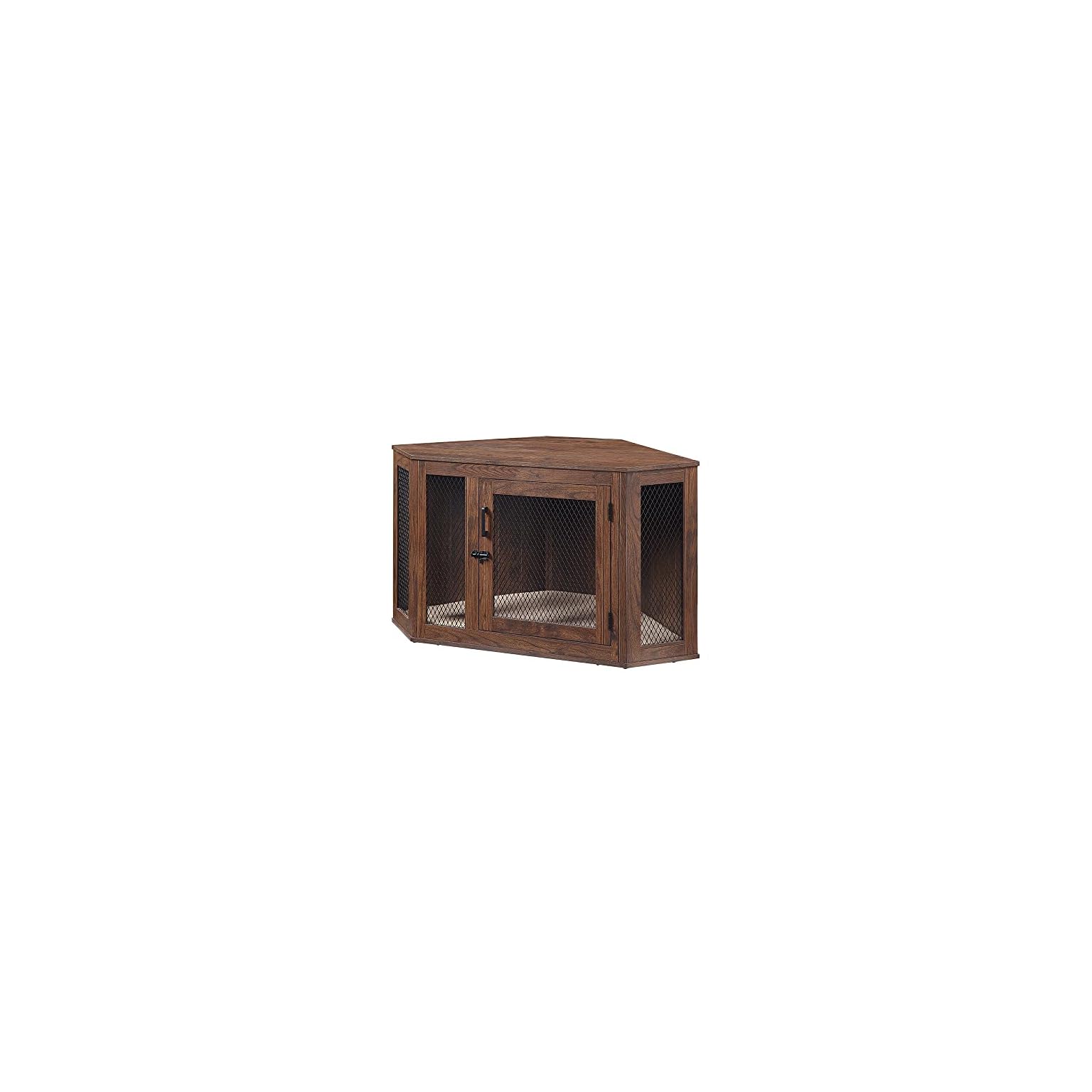 unipaws Furniture Corner Dog Crate with Cushion, Dog Kennel with Wood