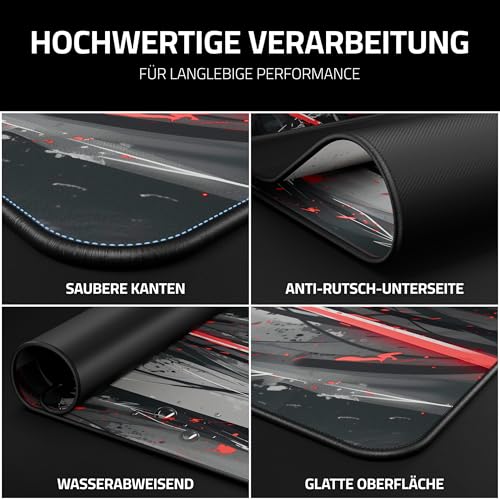 RISOKA® XXL Gaming Mauspad 900x400 - Vernähte Kanten & wasserabweisend - Anime Mousepad für Gamer & Büro - großes Maus Pad & Schreibtischunterlage - Mouse Mat Setup & PC