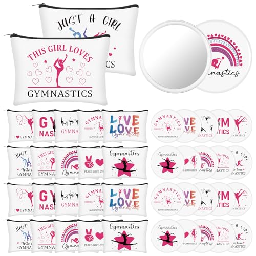 20 Sets Gymnastics Gifts Gymnastics Makeup Bag for Women with Compact Mirror Inspirational Cosmetic Bag Gymnasts Inspirational Gifts Gymnastic Coach Gift for Sports Lovers Birthday Christmas Gift