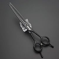 Vista 4 de Juego de tijeras profesionales de aseo para perros de 7.0 pulgadas, rectas, adelgazantes, curvas, picadoras y peines, 5 piezas en 1 juego para Negro