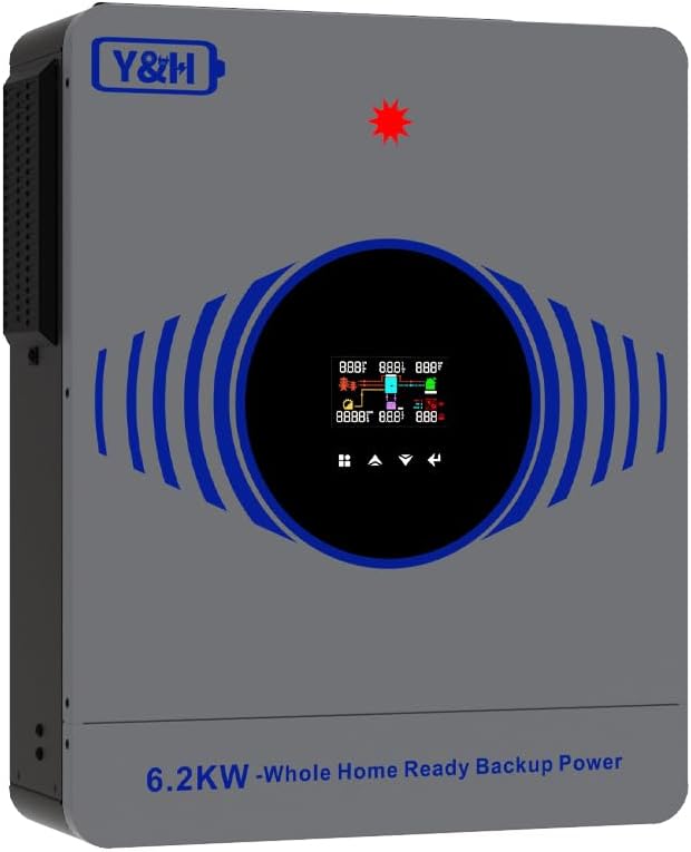 Y&H 6.2KW Hybrid Solar Inverter DC48V to AC220V, Built-in 120A MPPT Controller,8000W 27A PV Input, Battery-Free Operatio, Dual AC Output, for 48V Lead/Li Battery,On/Off Grid Home Energy Storage System