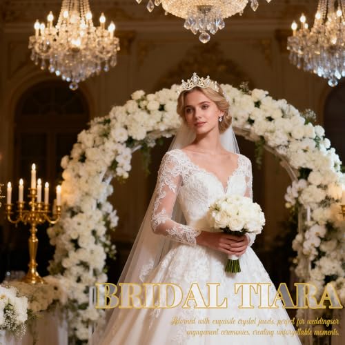 Raxfekro Krone Damen, Tiara Hochzeit, Krone Braut, Kristallkrone Strass Krone, Hochzeit Diadem für Hochzeiten, Abschlussbälle, Festumzüge, Prinzessinnenpartys, Geburtstagsfeiern Usw (Gold)