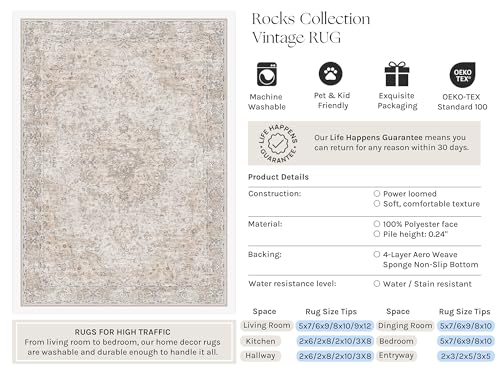 HUGEAR Beige Area Rugs 5x8 Washable Rug Indoor Carpet — view 3