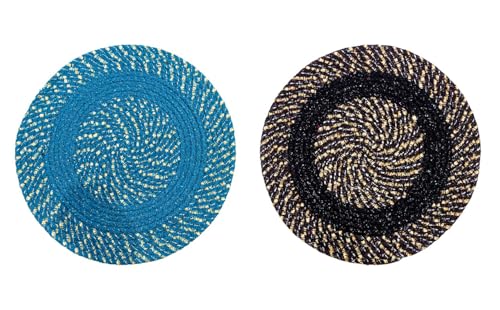 Image of Cotton Round Doormat for Entrance|Handmade Cotton Doormat | Quick Dry, Washable Door Mat for Home, Bathroom & Bedroom - 16 Inch Small (Sky-Coffee)