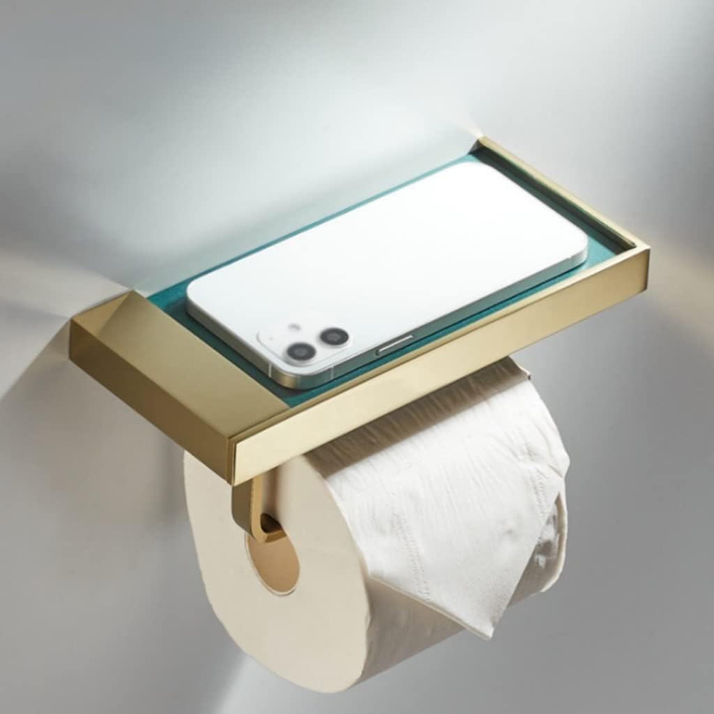 Toilet Paper Holder Industrial Retro Aluminium Toilet Paper Holder, Bathroom Shelves, Hotel Roll Tissue Hanging Rack, Brass Shelf Holders Wall Mounted (Color : 01) (03)