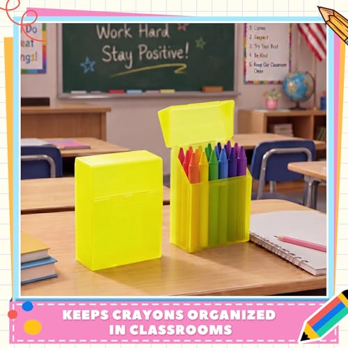 Image of Clabby 2 Pcs Clear Plastic Crayon Boxes Hold 24 Count, Yellow