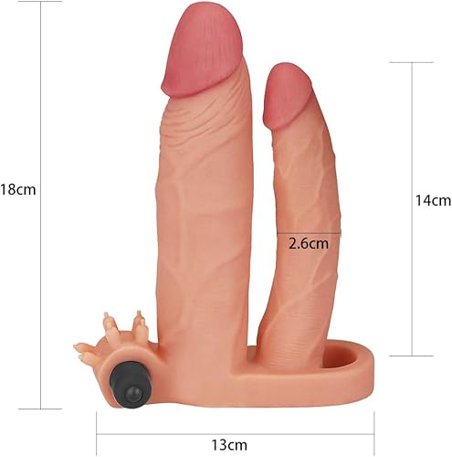 Miniatura 2 de Honeypleasures - Extensor de manga de doble pene de 1 pulgada extra y bucle de bola con estimulador vibratorio de clítoris, doble penetración DP
