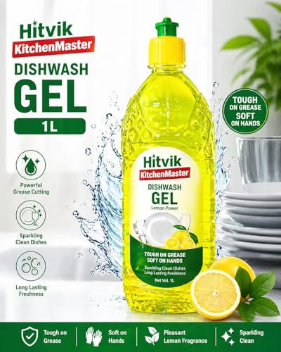 Image of KitchenMaster Dishwash Gel For Kitchen Utensils Cleaner With The Power Of Lemon Pack Of 3 Per Pack 1 Litre